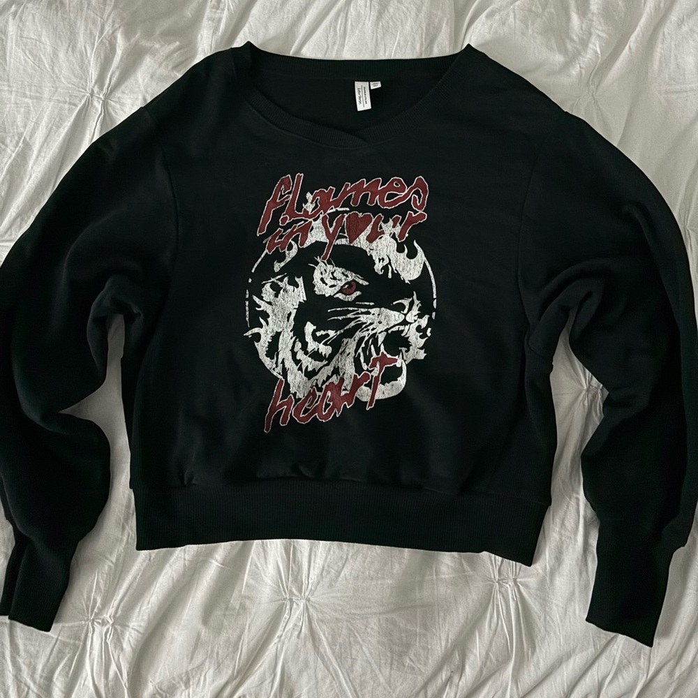 Black Cropped Graphic Sweater & other stories Size US 10 UK 40